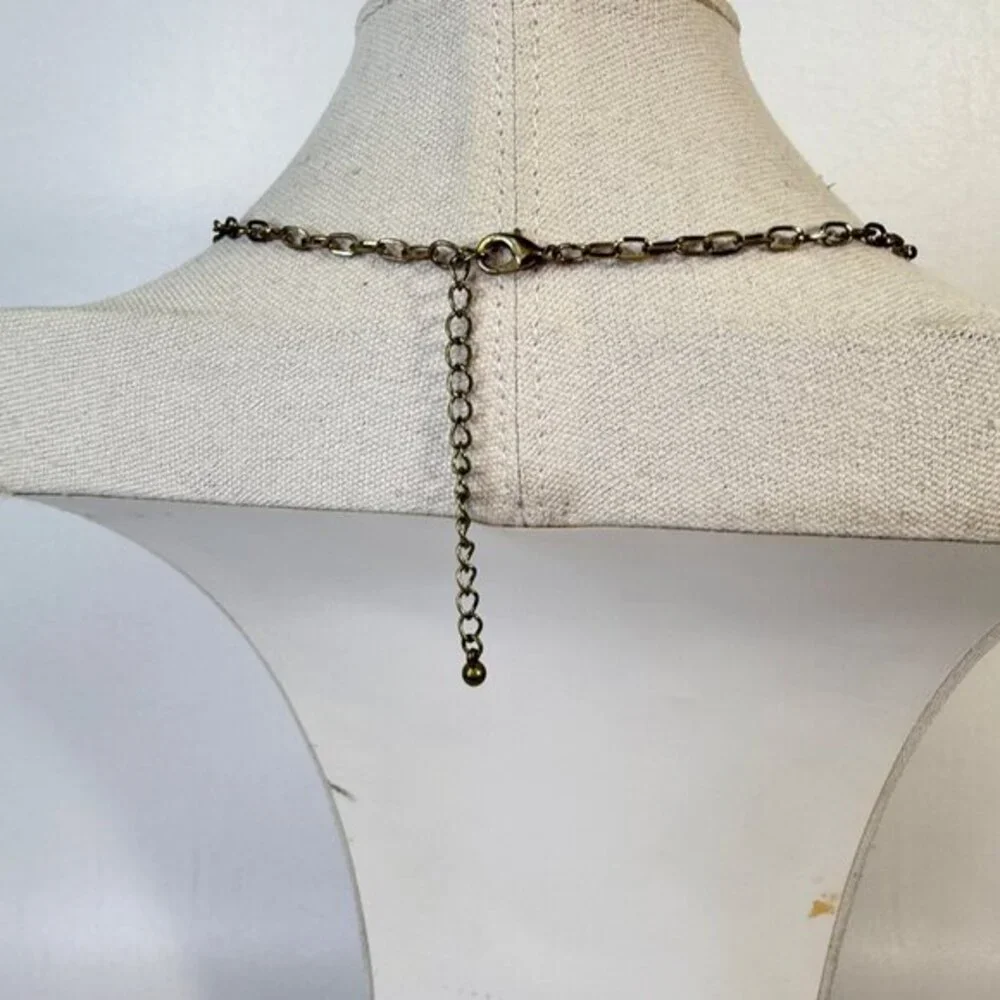 Y-Drop‎ Metal Necklace Gold-Tone Chain Turquoise Blue Adjustable